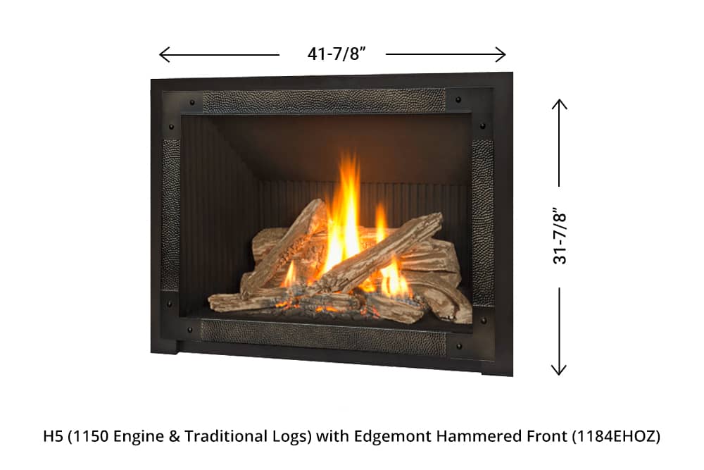 H5 Gas Fireplace - 1150 Edgemont Hammered Front dimensions (oiled bronze)