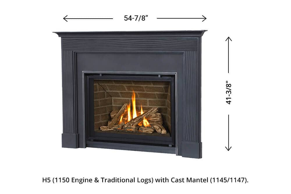H5 Gas Fireplace - 1145/1147 Cast Mantel dimension
