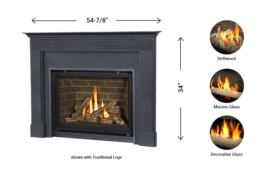 H5 Gas Fireplace - 1145/1147 Cast Mantel dimension
