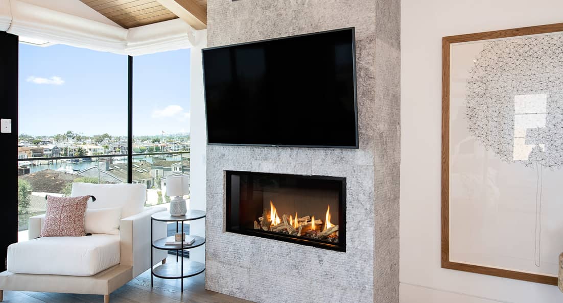 Valor LT1 gas fireplace shown with TV