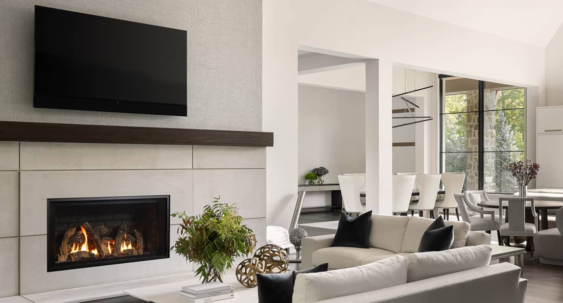 Valor LT2 gas fireplace shown with TV